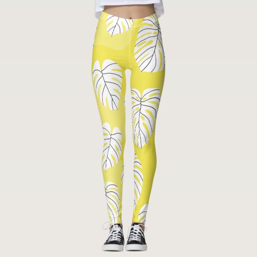 Monstera Blätter, hellgelber Hintergrund. Leggings (Vorderseite)