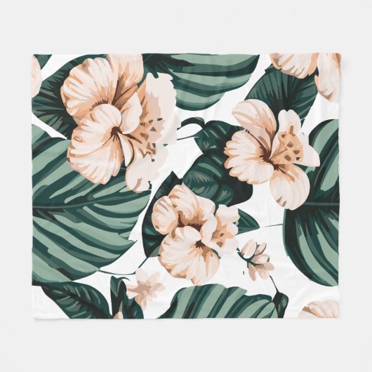 Monstera Blätter Hibiskus Fleecedecke (Vorderseite (Horizontal))