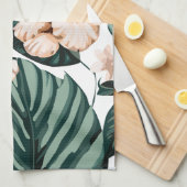 Monstera Blätter Hibiskus Geschirrtuch (Viertel Falte)