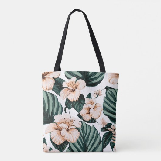 Monstera Blätter Hibiskus Tasche (Rückseite)