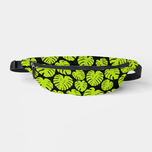 Monstera-Blätter in Lime Green und Schwarz Bauchtasche (Vorderseite)