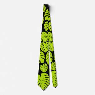 Monstera-Blätter in Lime Green und Schwarz Krawatte