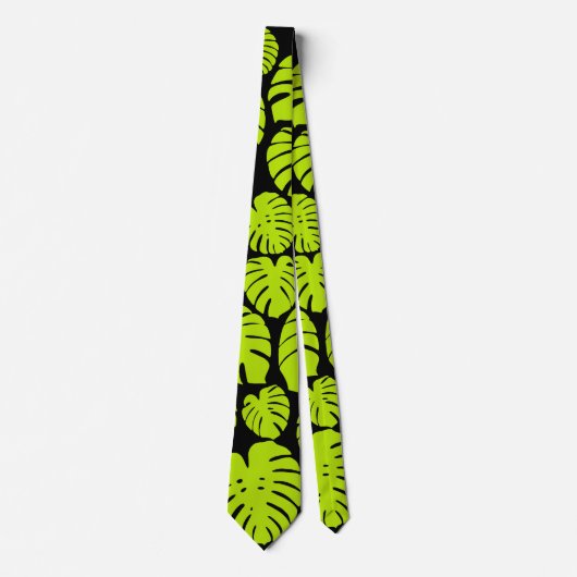 Monstera-Blätter in Lime Green und Schwarz Krawatte (Vorderseite)