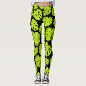 Monstera-Blätter in Lime Green und Schwarz Leggings (Vorderseite)