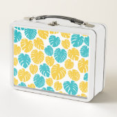 Monstera-Blätter in Türkis, Gelb und Weiß Metall Brotdose (Vorderseite)