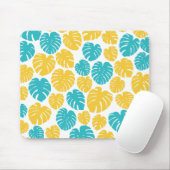 Monstera-Blätter in Türkis, Gelb und Weiß Mousepad (Mit Mouse)