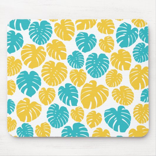 Monstera-Blätter in Türkis, Gelb und Weiß Mousepad (Vorne)