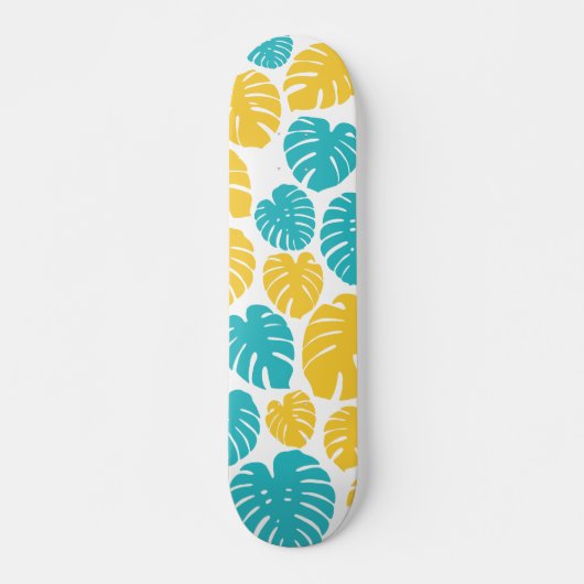 Monstera-Blätter in Türkis, Gelb und Weiß Skateboard (Vorne)