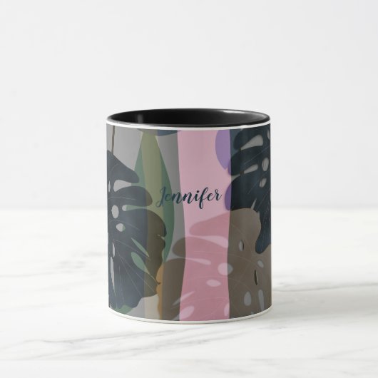 Monstera-Blätter individuelle Name Tasse (Zentrum)