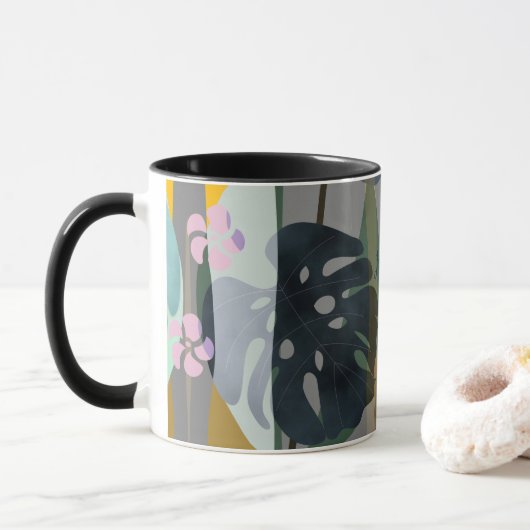 Monstera-Blätter individuelle Name Tasse (Mit Donut)