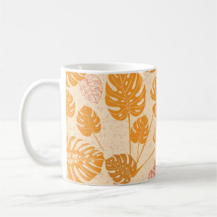 Monstera-Blätter: nahtloses tropisches Silhouette- Kaffeetasse