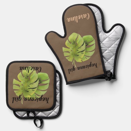 Monstera-Blätter Ofenhandschuh & Topflappen-Set (Vorderseite/Rückseite)