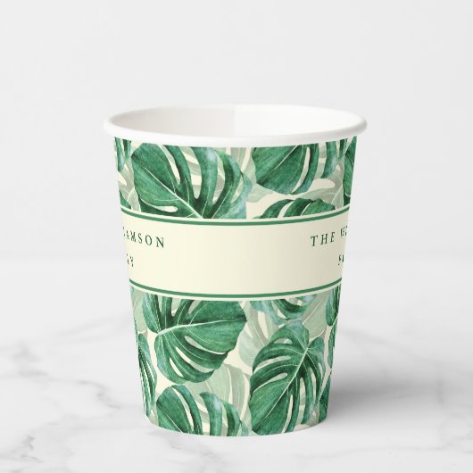 Monstera Blätter Pattern Sommer Party Mit Monogram Pappbecher (Links)