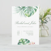 Monstera Blätter Tropical Wedding Einladung (Stehend Vorderseite)