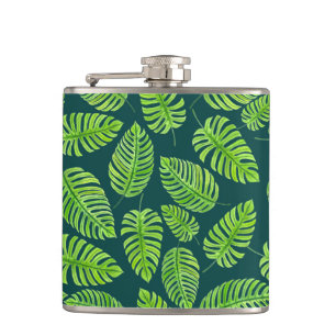 Monstera-Blätter, tropisches Aquarellmuster Flachmann