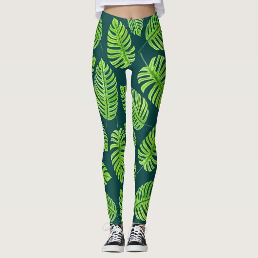 Monstera-Blätter, tropisches Aquarellmuster Leggings (Vorderseite)