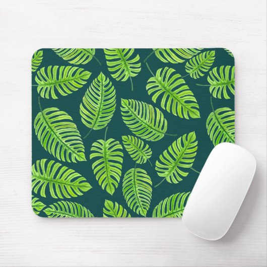 Monstera-Blätter, tropisches Aquarellmuster Mousepad (Mit Mouse)