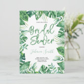 Monstera Blätter Tropisches Brautparty Einladung (Stehend Vorderseite)
