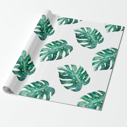 Monstera-Blätter. Tropisches Illustrationsmuster Geschenkpapier (Ungerollt)