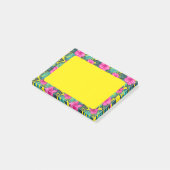 Monstera Blätter und Hibiskus, Aquamarin rosa auf  Post-it Klebezettel (angewinkelt)