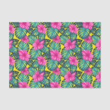 Monstera Blätter und Hibiskus, Aquamarin rosa auf 