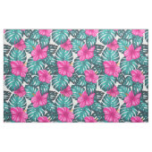 Monstera Blätter und Hibiskus, Aquamarin Rosa auf  Stoff (Fat Quarter (45,7 x 55,9 cm))