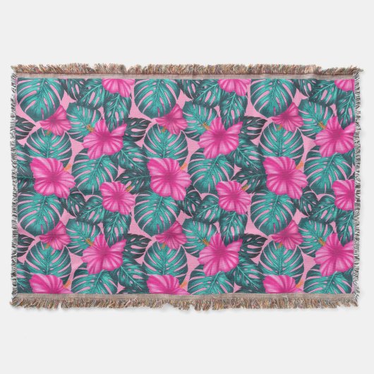 Monstera Blätter und Hibiskus Aquamarin und rosa a Decke (Vorderseite)