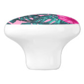 Monstera Blätter und Hibiskus Aquamarin und rosa a Keramikknauf (Seitenansicht)