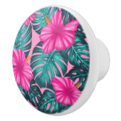 Monstera Blätter und Hibiskus Aquamarin und rosa a Keramikknauf (Rechts)