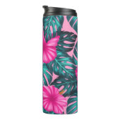 Monstera Blätter und Hibiskus, Aquamarin und rosa Thermosbecher (Nach rechts gedreht)