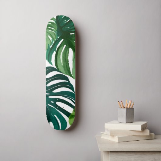 Monstera Blätter Wasserfarbe Skateboard (Wandkunst)