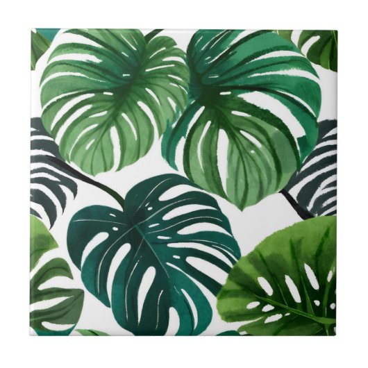 Monstera Blätter Wasserfarben Moderne Kunst, Dicht Fliese (Vorderseite)