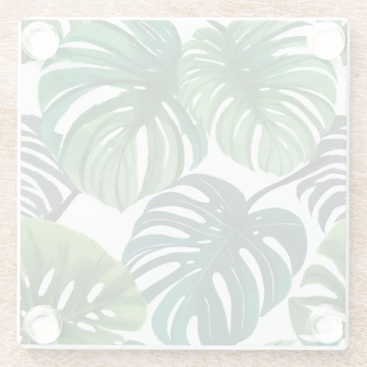 Monstera Blätter Wasserfarben Moderne Kunst, Dicht Glasuntersetzer (Rückseite)