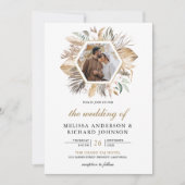 Monstera Boho Pampas All in One Foto Wedding Einladung (Vorderseite)