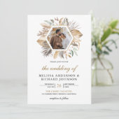 Monstera Boho Pampas All in One Foto Wedding Einladung (Stehend Vorderseite)