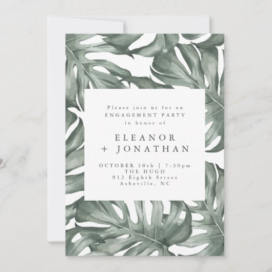 Monstera Botana Watercolor Engagement Party Einladung (Vorderseite)