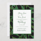 Monstera Botanical Leaf Green Wedding Black Einladung (Vorderseite)