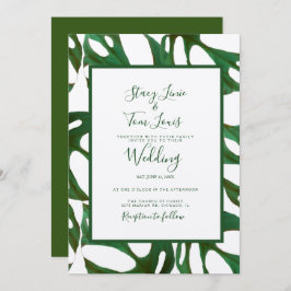 Monstera Botanical Leaf Green Wedding Brown Einladung