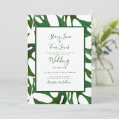 Monstera Botanical Leaf Green White Wedding Einladung (Stehend Vorderseite)