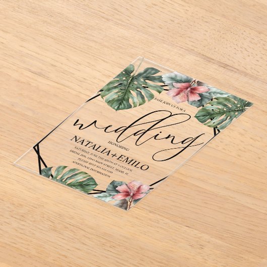 Monstera Branch Grüne Hochzeit Acryleinladungen (Ablage )