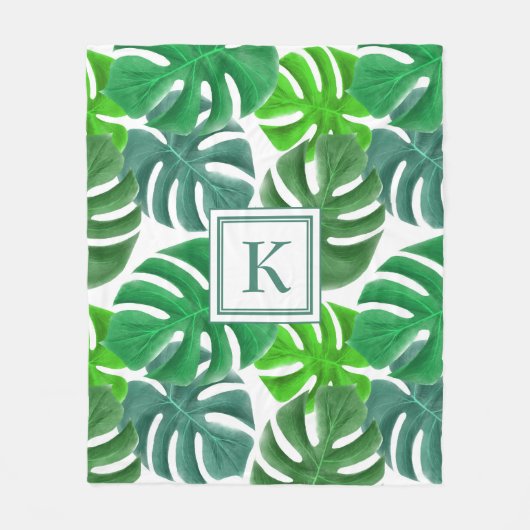 Monstera Deliciosa Blätter Monogramm Muster Fleecedecke (Vorderseite)