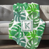 Monstera Deliciosa Blätter Monogramm Muster Fleecedecke