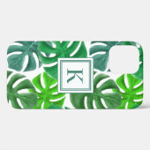 Monstera Deliciosa Blätter Muster Mit Monogramm Case-Mate iPhone Hülle (Rückseite (Horizontal))