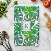 Monstera Deliciosa Verlasse Mit Monogramm Muster Geschirrtuch