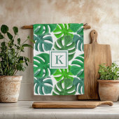 Monstera Deliciosa Verlasse Mit Monogramm Muster Geschirrtuch