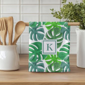 Monstera Deliciosa Verlasse Mit Monogramm Muster Geschirrtuch
