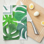 Monstera Deliciosa Verlasse Mit Monogramm Muster Geschirrtuch (Viertel Falte)