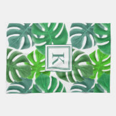 Monstera Deliciosa Verlasse Mit Monogramm Muster Geschirrtuch (Horizontal)