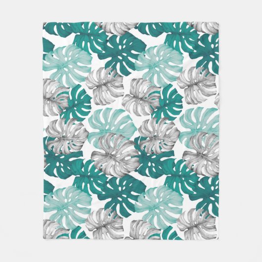 Monstera Duo Tone: Minimale Tropen Fleecedecke (Vorderseite)