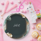 Monstera Emerald Green and Gold Brautparty Pappteller (Party)